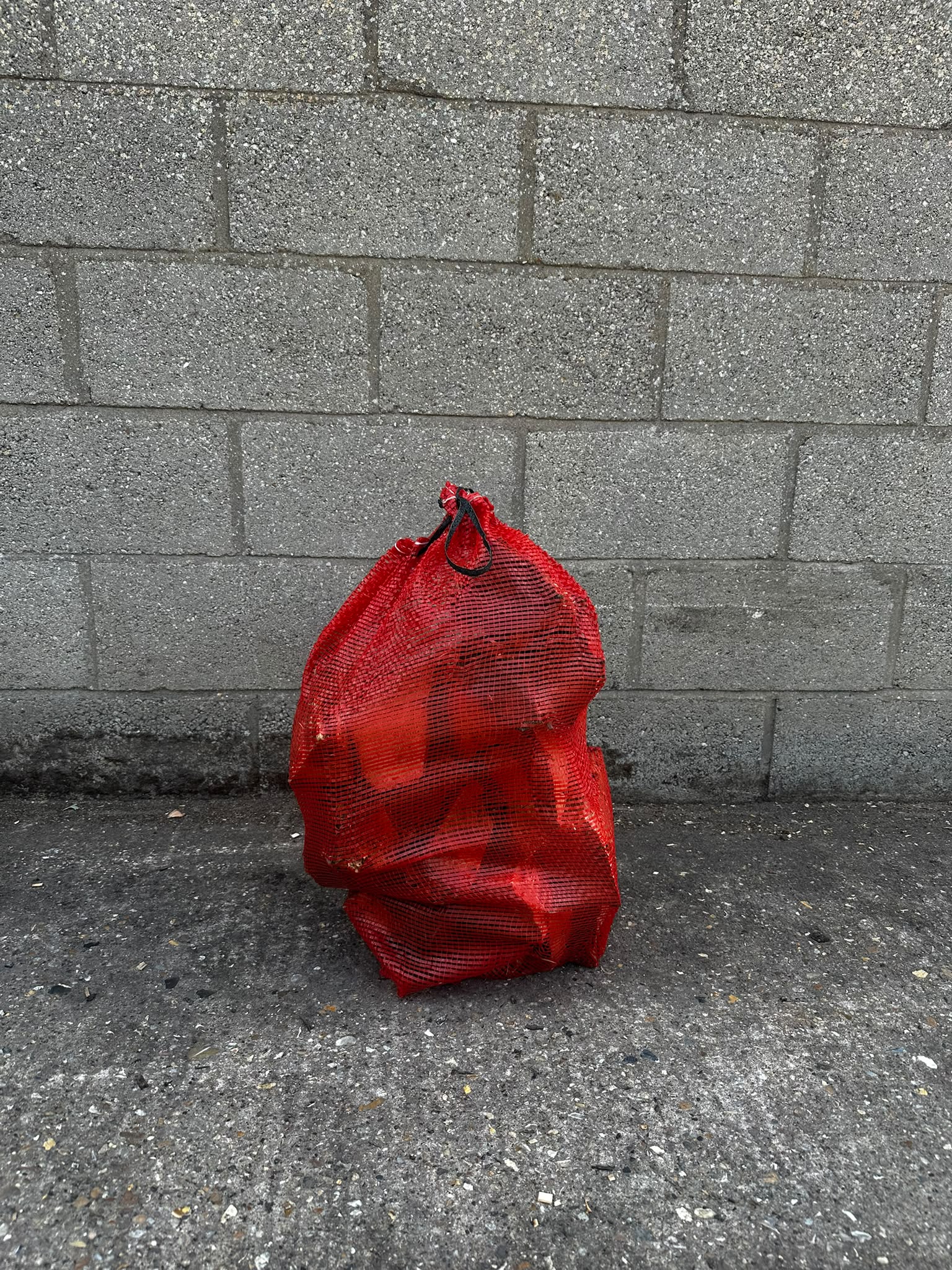Bulk bag filled with split firewood logs