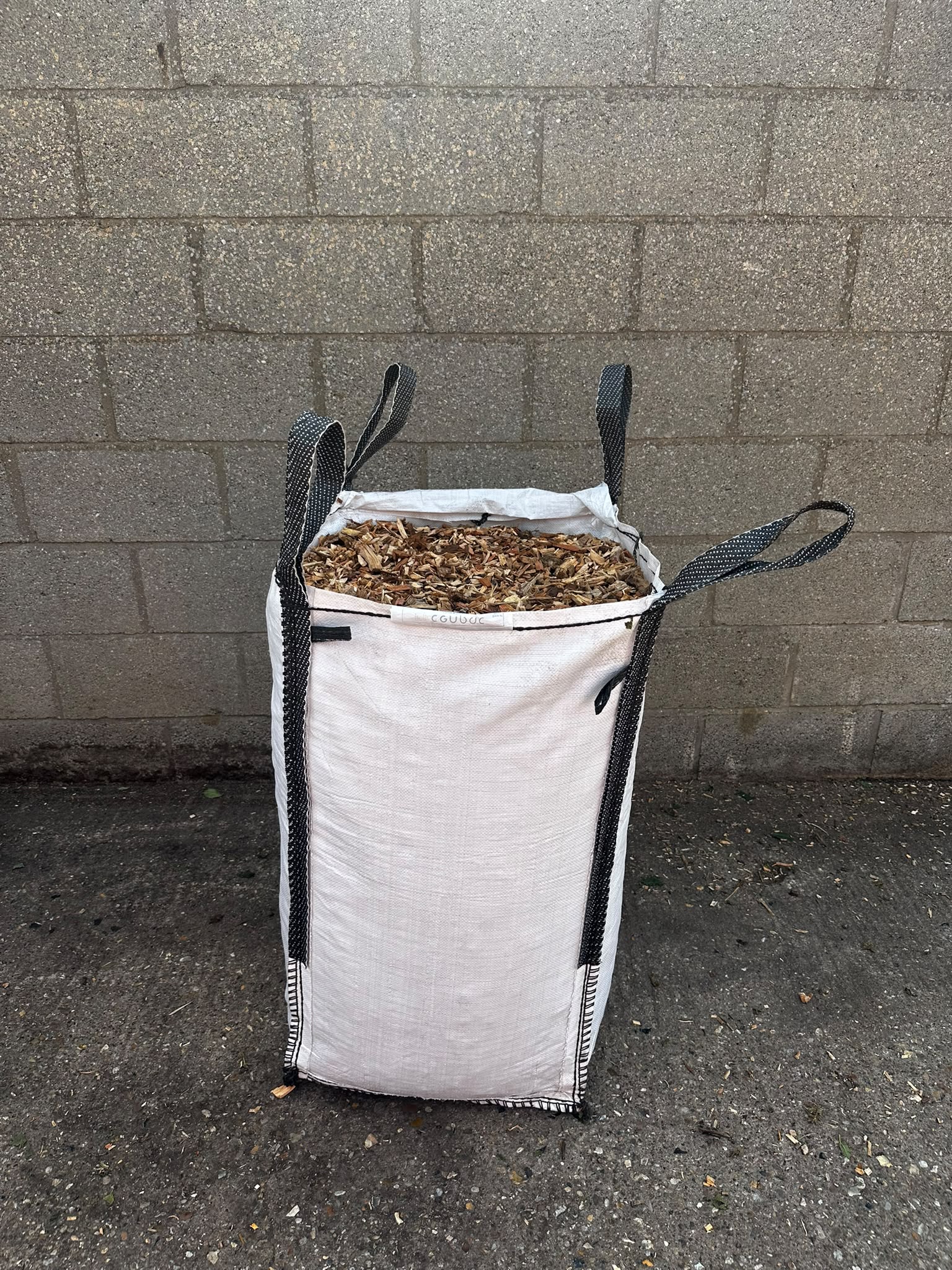 Bag filled with clean woodchip