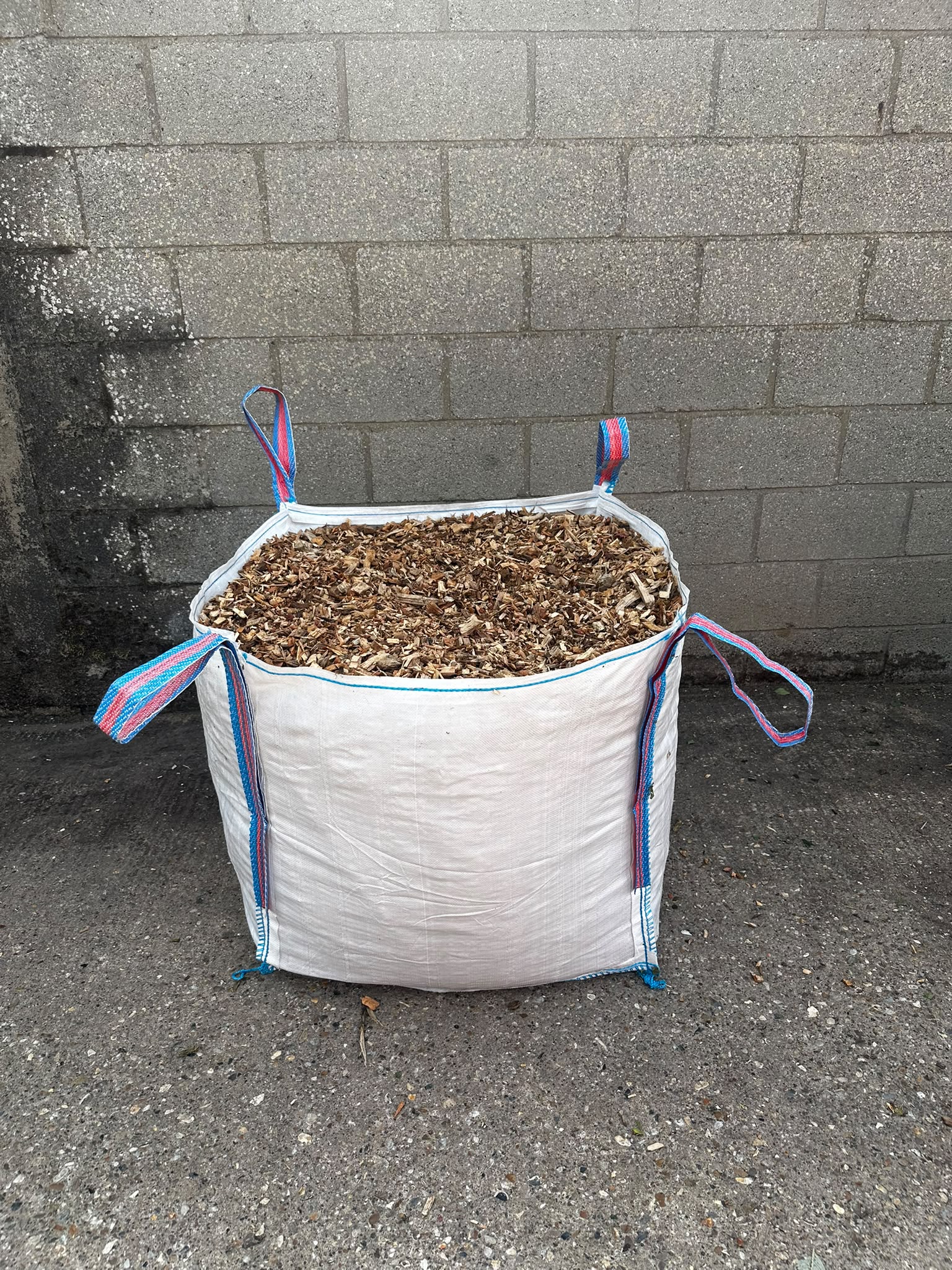Large bulk bag filled with clean woodchip